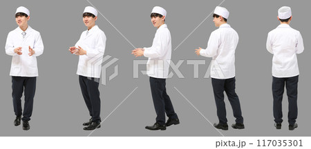 寿司割烹の調理板前スタッフ男性の全身人物切り抜き素材 117035301