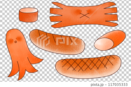 Simple and easy cut sausage set, analog style Simple and easy cut sausage set, analog style 117035333