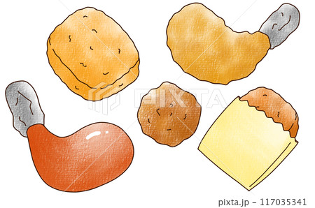 ゆるめシンプルなチキンセット　アナログ風 117035341