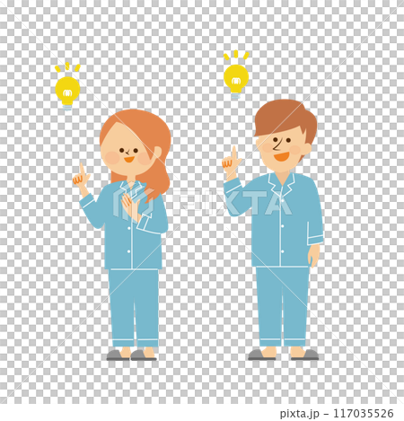 パジャマを着た男性と女性のかわいいイラスト パジャマを着た男性と女性のかわいいイラスト 117035526
