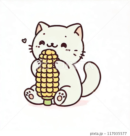 トウモロコシを食べる猫 117035577