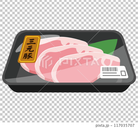 三元豚　食品トレーに入った豚肉 117035707