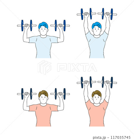 ダンベルを使って肩をトレーニングする男性イラスト素材 117035745