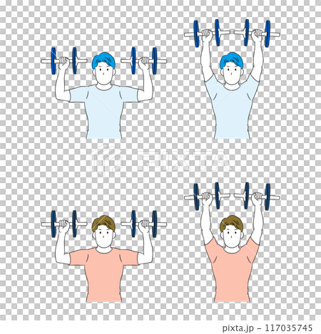 ダンベルを使って肩をトレーニングする男性イラスト素材 117035745