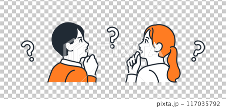 Simple vector illustration material of a young couple thinking 117035792