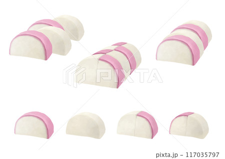 紅白のかまぼこの水彩風ベクターイラスト 117035797