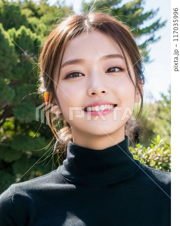 自然の中にいる美しい女性 117035996