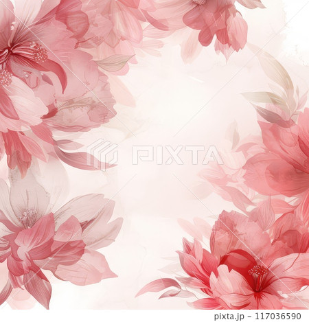 Delicate Pink Floral Border on White Background 117036590