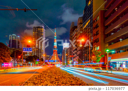 東京夜景・東京タワーと国道1号線　2024 117036977