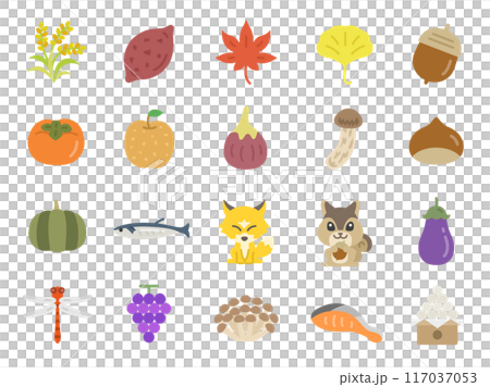秋のアイコンのイラストセット 117037053