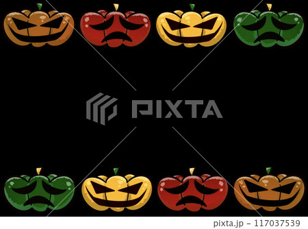 ポップなハロウィンのフレーム(ジャックオランタン)黒背景 ポップなハロウィンのフレーム(ジャックオランタン)黒背景 117037539