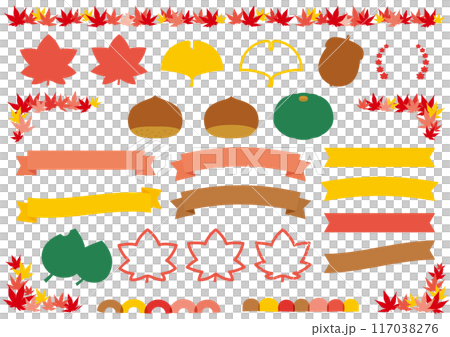 簡單的秋天般的框架和絲帶/裝飾套裝，無文字 117038276