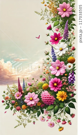 秋空と季節の花々 117038505