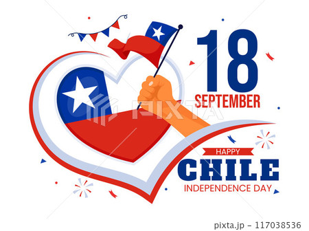 Happy Chile Independence Day Vector Illustration with Waving Flag and Ribbon in National Holiday Flat Style Cartoon Background 117038536