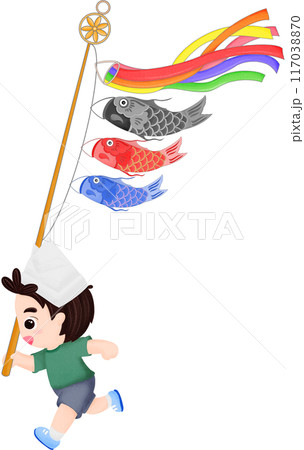 Japanese Koinobori carp streamer and child	 117038870