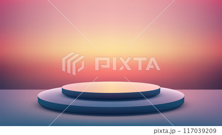 3D minimalist product display featuring a two tier circular podium against a vibrant gradient background, ideal for showcasing 3D minimalist product display featuring a two tier circular podium against a vibrant gradient background, ideal for showcasing 117039209