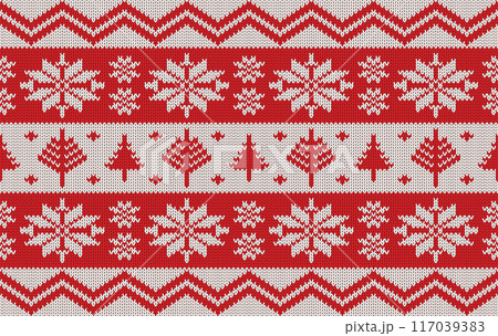 Knitted pattern seamless fabric Christmas winter. traditional knitted pattern vector winter style. Designed for background ,wallpaper ,carpet ,clothing ,knitted pattern ,fabric ,embroidery ,textile 117039383