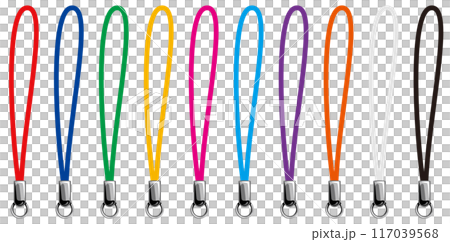 Vector icon illustration set of silver metal fittings for mobile phone straps / solid version 117039568