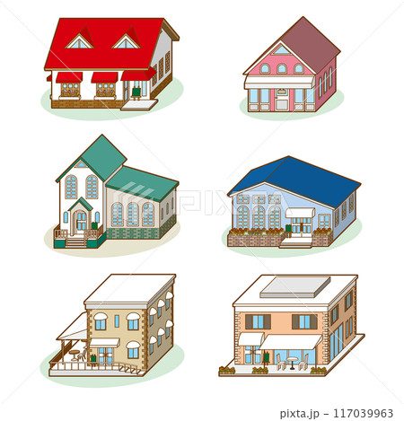 様々な店舗ビルの立体ベクターイラスト. 117039963