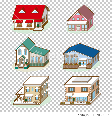 様々な店舗ビルの立体ベクターイラスト. 117039963