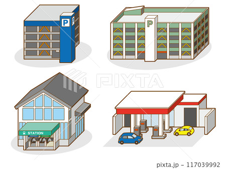 様々な建物の立体ベクターイラスト. 117039992