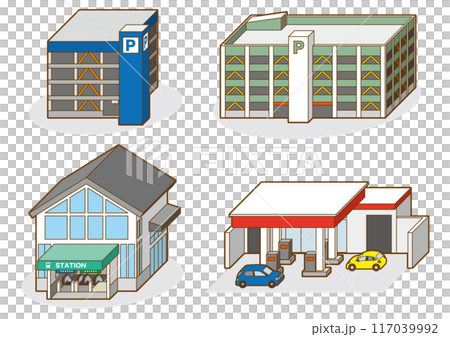 様々な建物の立体ベクターイラスト. 117039992