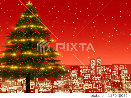 都会とクリスマスツリーのイメージ 117040025