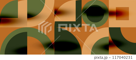 Neo memphis geometric pattern with circles, squares. Pop art abstract background for covers, banners, flyers and posters and other templates Neo memphis geometric pattern with circles, squares. Pop art abstract background for covers, banners, flyers and posters and other templates 117040231