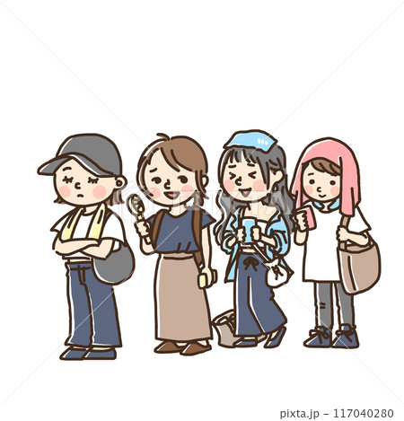 夏に行列に並ぶ女性達 夏に行列に並ぶ女性達 117040280