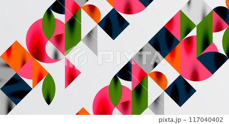 Triangles, round triangles and circles techno art. Vector Illustration For Wallpaper, Banner, Background, Card, Book Illustration, landing page Triangles, round triangles and circles techno art. Vector Illustration For Wallpaper, Banner, Background, Card, Book Illustration, landing page 117040402