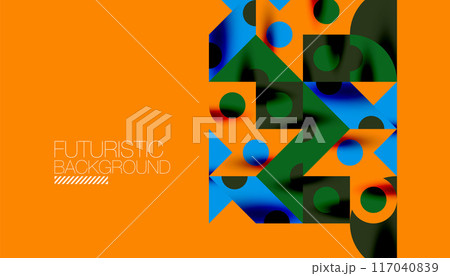 Colorful triangles circles square geometric design. Abstract background for wallpaper, banner, backdrop, card, book Illustration, landing page Colorful triangles circles square geometric design. Abstract background for wallpaper, banner, backdrop, card, book Illustration, landing page 117040839