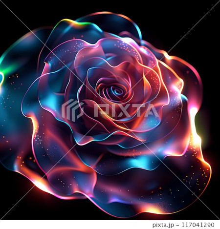 黒背景の抽象的なカラフルなバラの形のイラスト素材 [117041290] - PIXTA