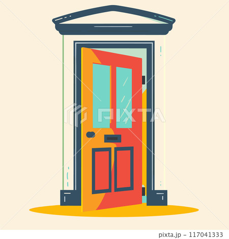 Bright red door illustration entrance open doorway colorful design modern architecture isolated white background Keys open red door sunlight shadow entering 117041333