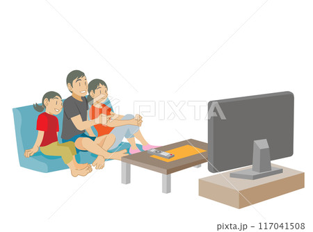 ソファでテレビを鑑賞する家族のイラスト 117041508