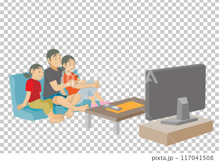 ソファでテレビを鑑賞する家族のイラスト 117041508