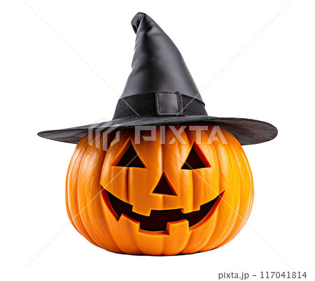 Halloween Pumpkin with Witch Hat 117041814