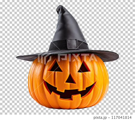 Halloween Pumpkin with Witch Hat 117041814