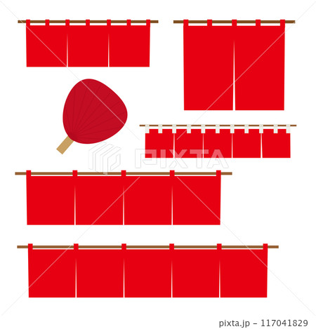 赤い暖簾と団扇のイラストセット 117041829