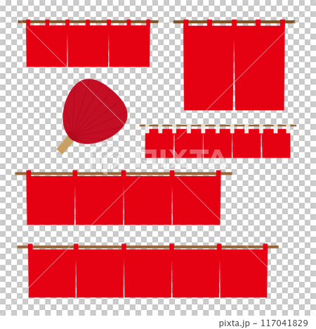 赤い暖簾と団扇のイラストセット 117041829