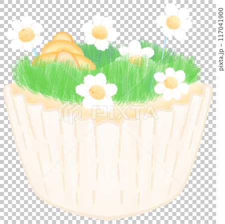 Cute cupcakes with cream, daisies and honey. Cute cupcakes with cream, daisies and honey. 117041900