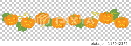 A line of jack-o-lanterns with various expressions 117042373
