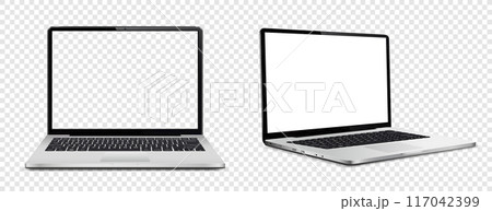 Laptop computer with white and empty screen on transparent background Laptop computer with white and empty screen on transparent background 117042399