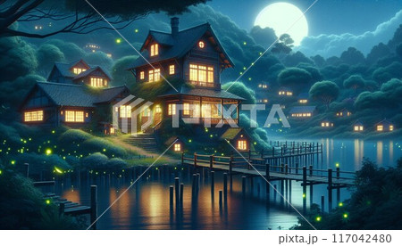 満月の夜　夜景 117042480
