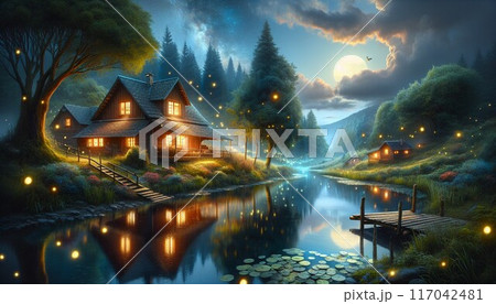 満月の夜　夜景 117042481