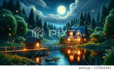 満月の夜　夜景 117042482