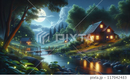 満月の夜　夜景 117042483