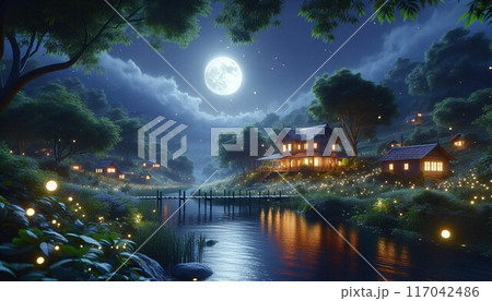 満月の夜　夜景 117042486