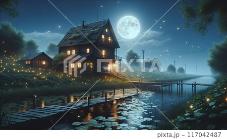 満月の夜　夜景 117042487