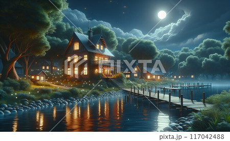 満月の夜　夜景 117042488