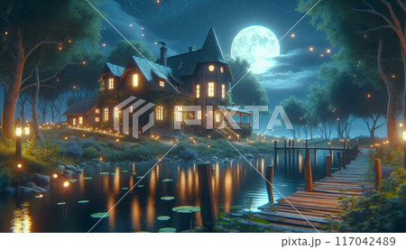 満月の夜　夜景 117042489